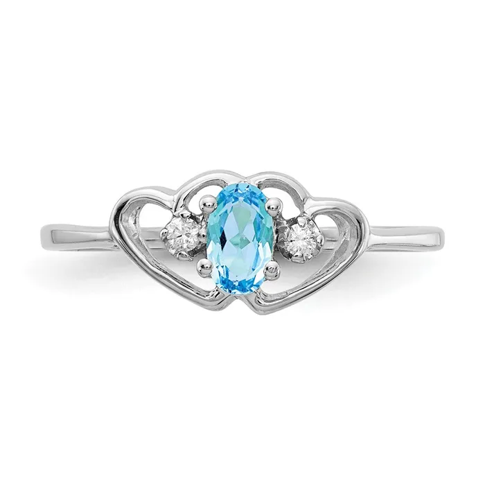 Goldiacom Rings 14k White Gold 5x3mm Oval Blue Topaz VS Real Diamond ring