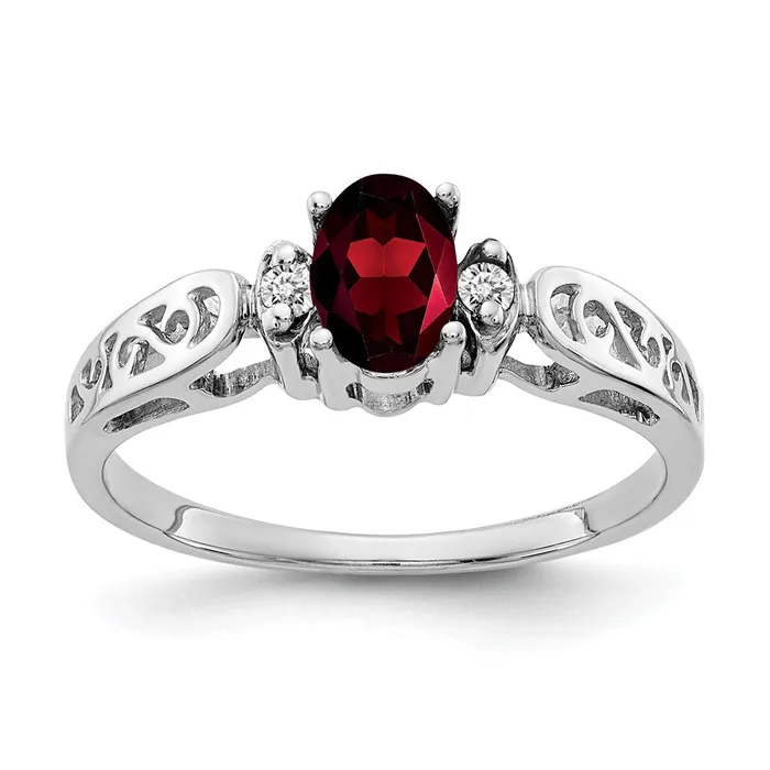 Goldiacom Rings 14k White Gold 6x4mm Oval Garnet Checker AA Real Diamond ring Goldiacom Rings 14k White Gold 6x4mm Oval Garnet Checker AA Real Diamond ring