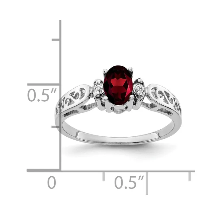 Goldiacom Rings 14k White Gold 6x4mm Oval Garnet Checker AA Real Diamond ring