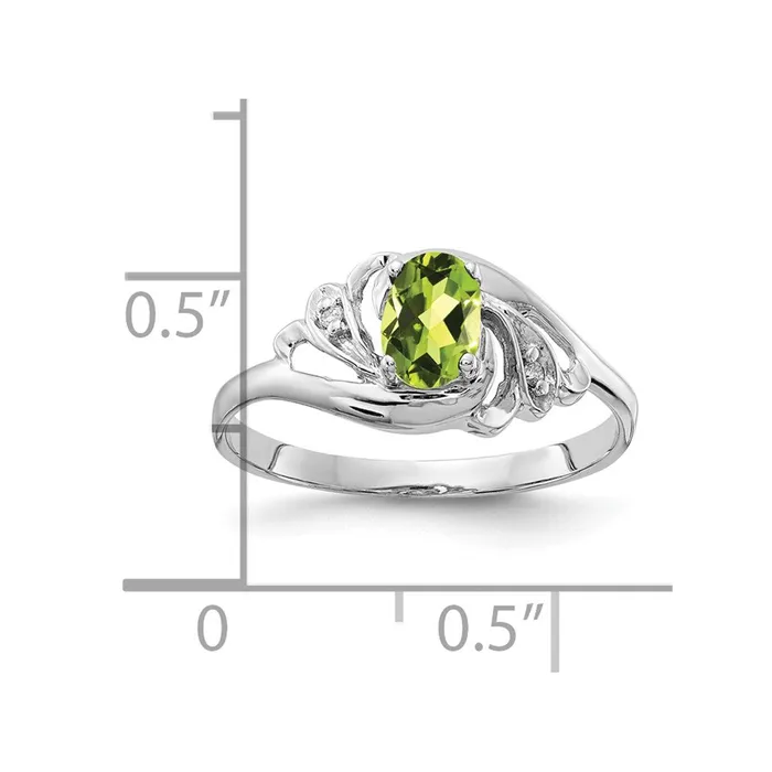 Goldiacom Rings 14k White Gold 6x4mm Oval Peridot AA Real Diamond ring