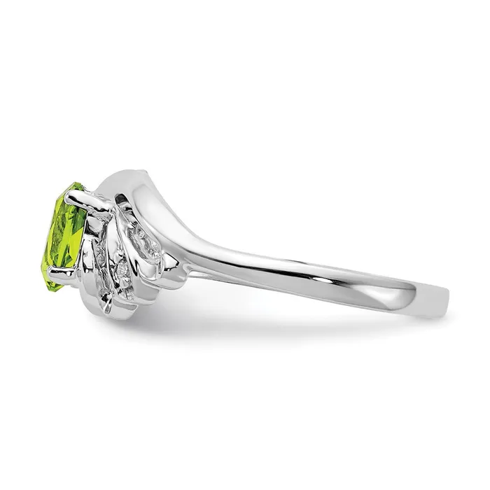 Goldiacom Rings 14k White Gold 6x4mm Oval Peridot AA Real Diamond ring