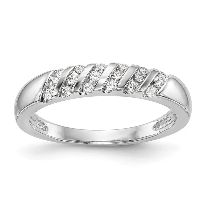 Goldiacom Rings 14K White Gold Complete Real Diamond Trio Ladies Wedding Band