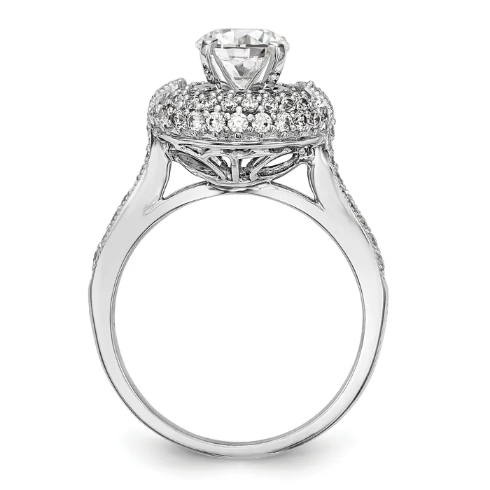 Goldiacom Rings 14K White Gold Peg Set Simulated Diamond Halo Engagement Ring
