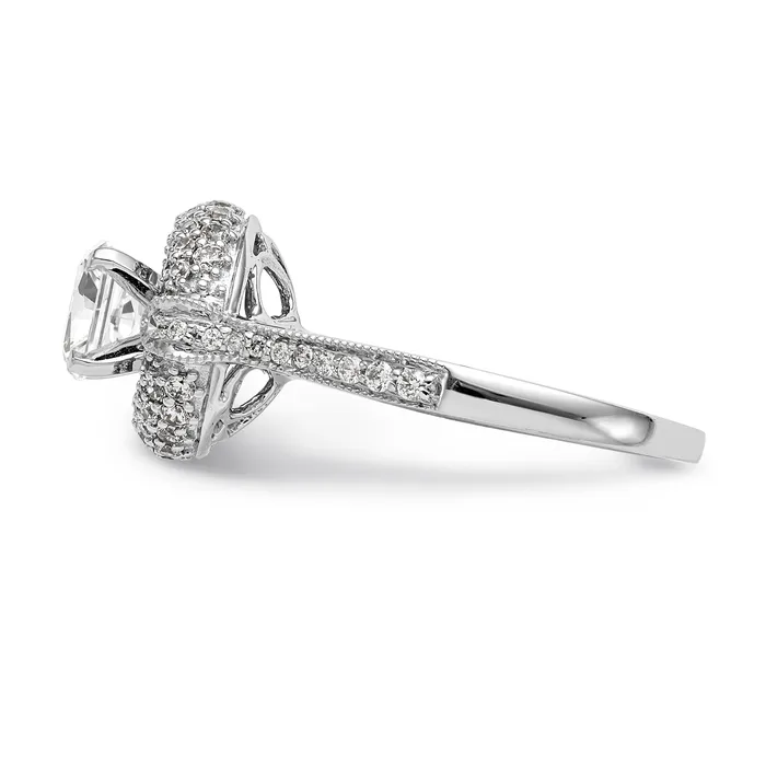 Goldiacom Rings 14K White Gold Peg Set Simulated Diamond Halo Engagement Ring