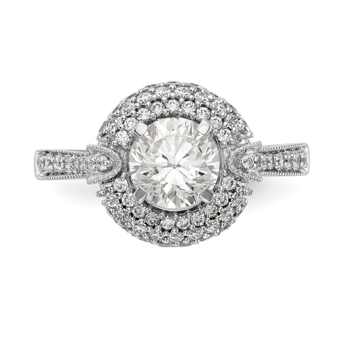 Goldiacom Rings 14K White Gold Peg Set Simulated Diamond Halo Engagement Ring