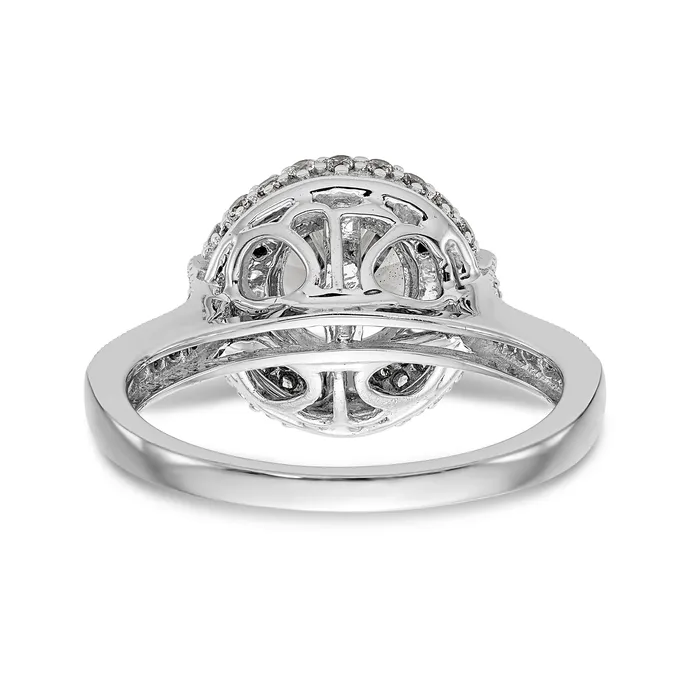 Goldiacom Rings 14K White Gold Peg Set Simulated Diamond Halo Engagement Ring