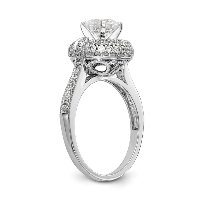 Goldiacom Rings 14K White Gold Peg Set Simulated Diamond Halo Engagement Ring