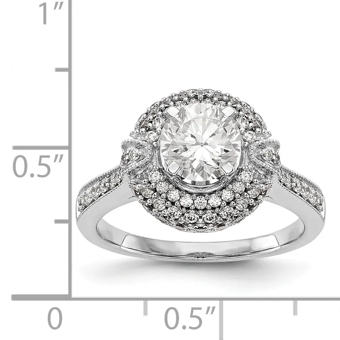 Goldiacom Rings 14K White Gold Peg Set Simulated Diamond Halo Engagement Ring