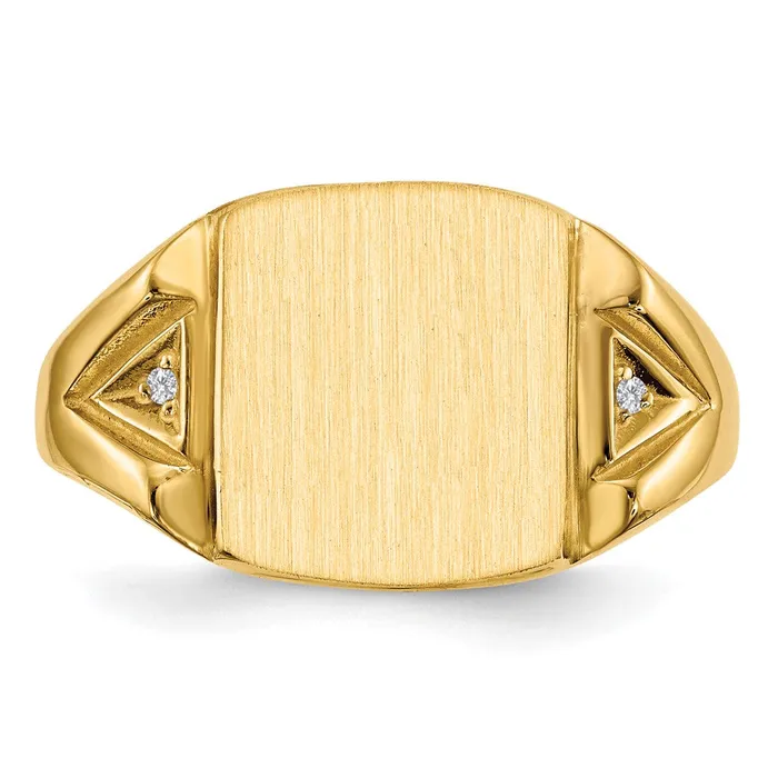 Goldiacom Rings 14K Yellow Gold 120x110mm Open Back AA Real Diamond Mens Signet Ring