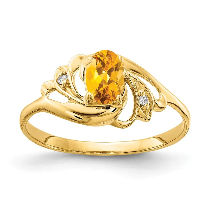 Goldiacom Rings 14K Yellow Gold 6x4mm Oval Citrine Checker AA Real Diamond ring Goldiacom Rings 14K Yellow Gold 6x4mm Oval Citrine Checker AA Real Diamond ring