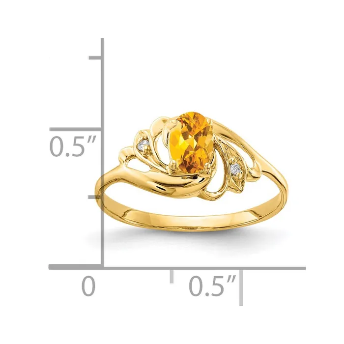 Goldiacom Rings 14K Yellow Gold 6x4mm Oval Citrine Checker AA Real Diamond ring