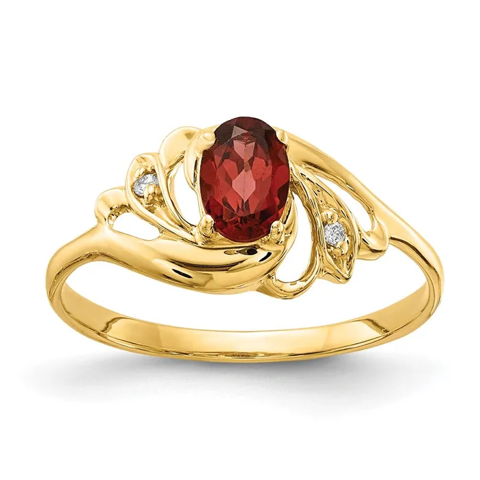 Goldiacom Rings 14K Yellow Gold 6x4mm Oval Garnet Checker VS Real Diamond ring Goldiacom Rings 14K Yellow Gold 6x4mm Oval Garnet Checker VS Real Diamond ring