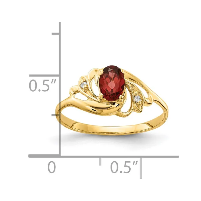 Goldiacom Rings 14K Yellow Gold 6x4mm Oval Garnet Checker VS Real Diamond ring