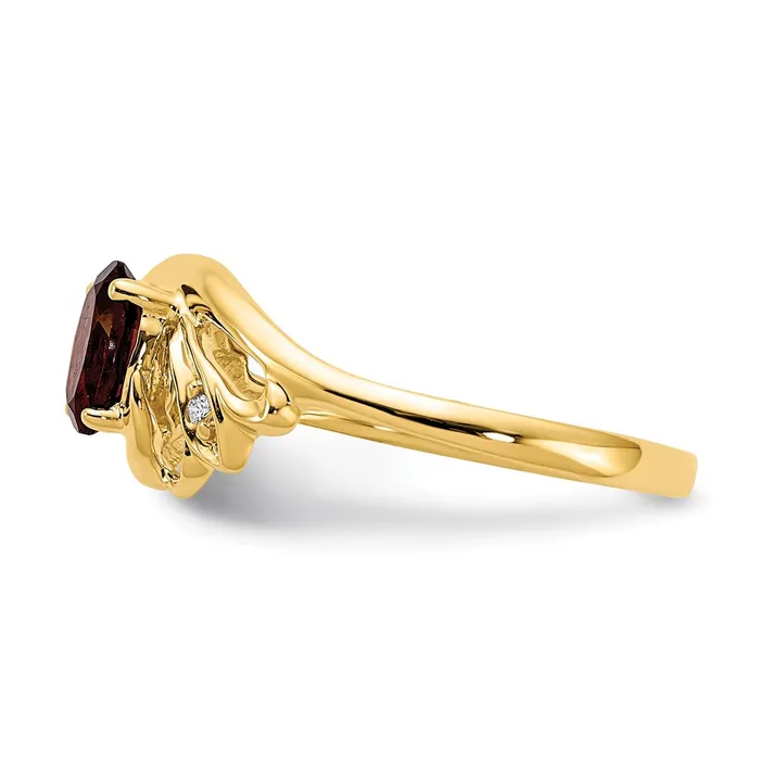 Goldiacom Rings 14K Yellow Gold 6x4mm Oval Garnet Checker VS Real Diamond ring