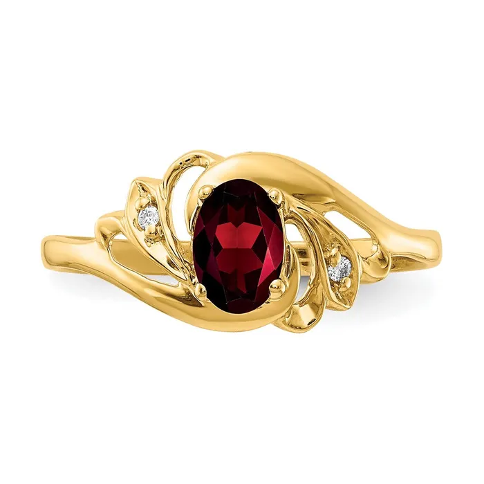 Goldiacom Rings 14K Yellow Gold 6x4mm Oval Garnet Checker VS Real Diamond ring