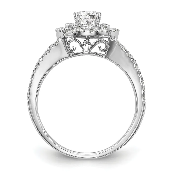 Goldiacom Rings 14KW Round Simulated Diamond Double Halo Engagement Ring