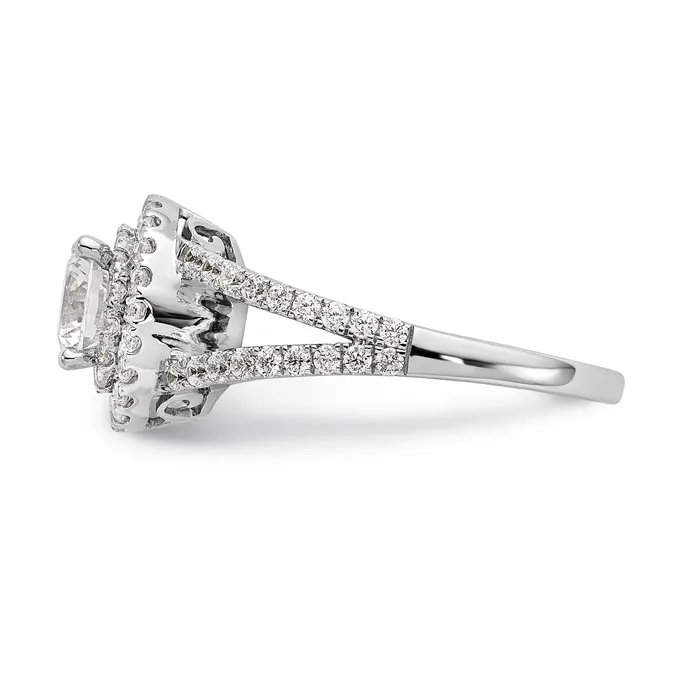 Goldiacom Rings 14KW Round Simulated Diamond Double Halo Engagement Ring