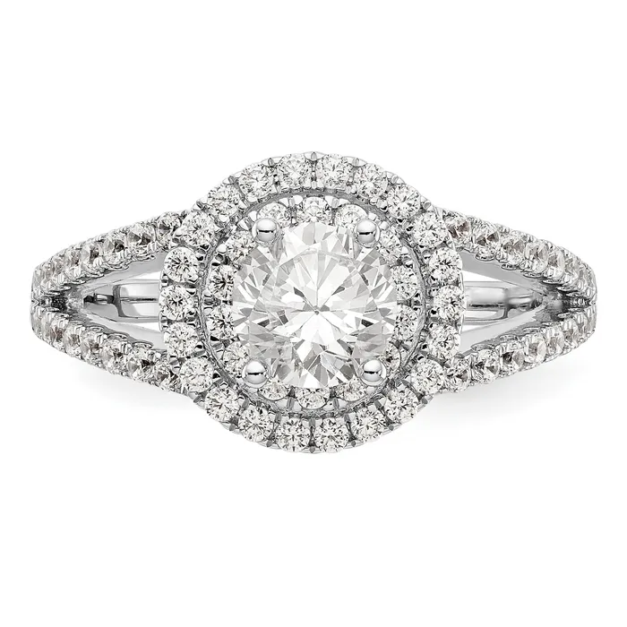Goldiacom Rings 14KW Round Simulated Diamond Double Halo Engagement Ring