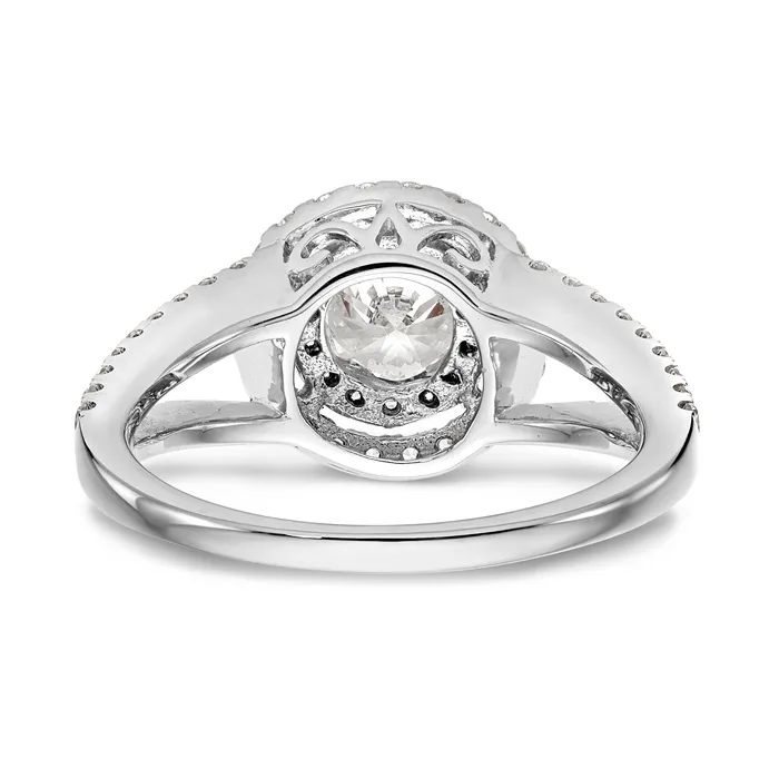 Goldiacom Rings 14KW Round Simulated Diamond Double Halo Engagement Ring