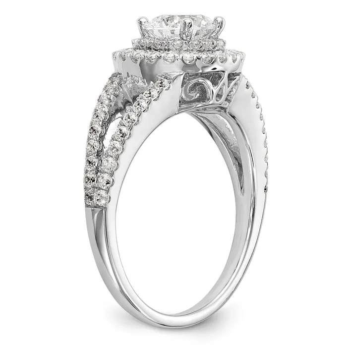 Goldiacom Rings 14KW Round Simulated Diamond Double Halo Engagement Ring