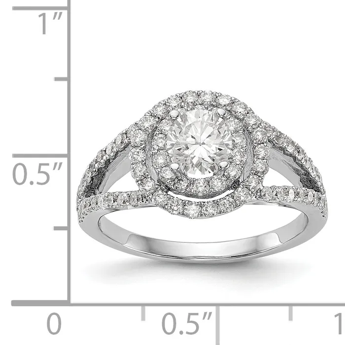 Goldiacom Rings 14KW Round Simulated Diamond Double Halo Engagement Ring
