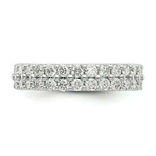 Goldiacom Rings 2 Ct REAL Diamond Double Eternity Anniversary Wedding Band Ring 14k White Gold