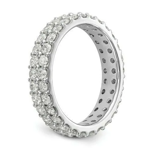 Goldiacom Rings 2 Ct REAL Diamond Double Eternity Anniversary Wedding Band Ring 14k White Gold