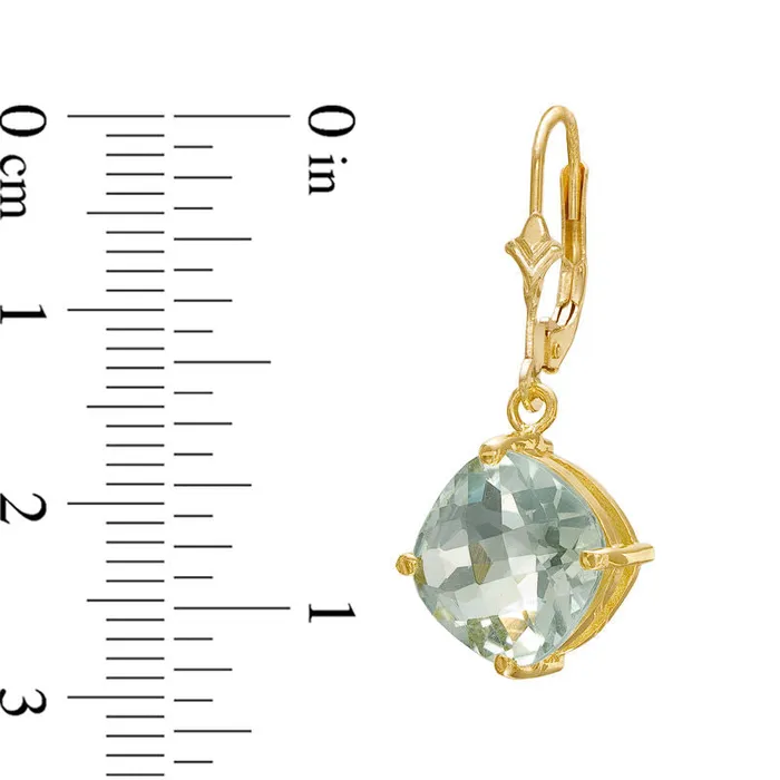 Goldia Earrings 100mm CushionCut Green Quartz Drop Earrings in 10K Gold
