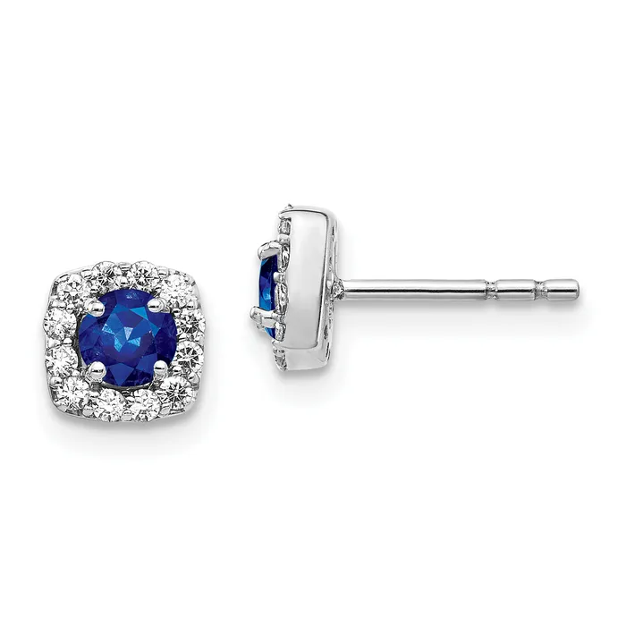 Goldia Earrings 14k White Gold 15 Ct Lab Grown Diamond VSSI G and Created Sapphire Square Halo Post Earrings Goldia Earrings 14k White Gold 15 Ct Lab Grown Diamond VSSI G and Created Sapphire Square Halo Post Earrings
