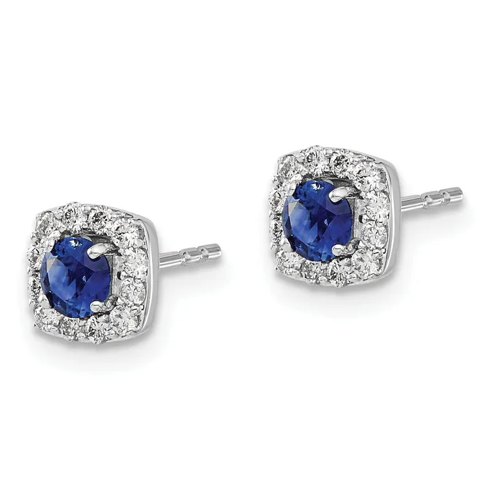 Goldia Earrings 14k White Gold 15 Ct Lab Grown Diamond VSSI G and Created Sapphire Square Halo Post Earrings