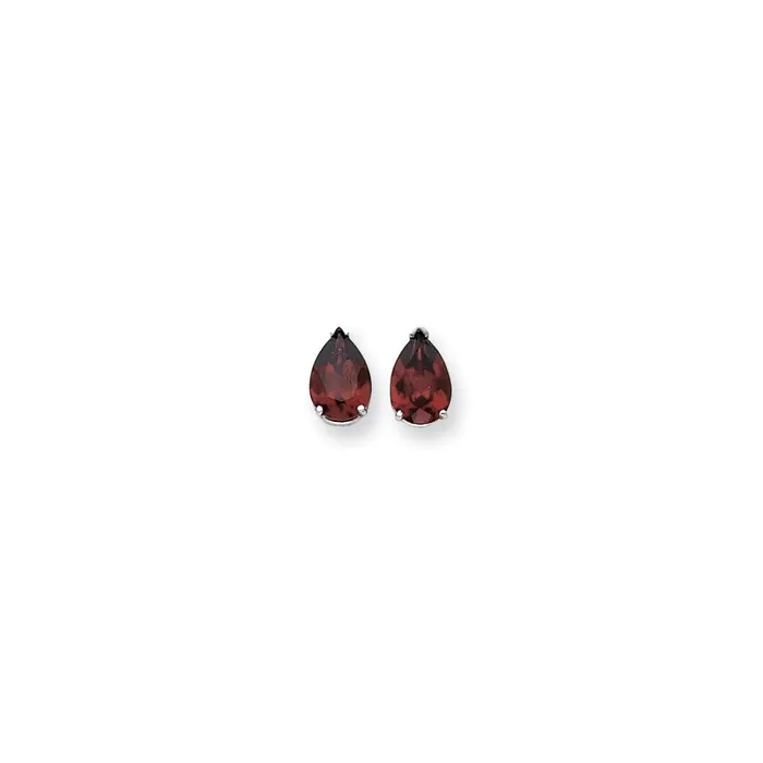 Goldia Earrings 14k White Gold 10x7mm Pear Garnet Checker Earrings