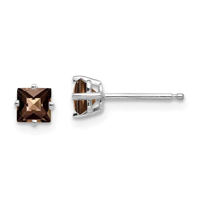 Goldia Earrings 14k White Gold 4mm Square CheckerCut Smok Yellow Gold Quartz Earrings Goldia Earrings 14k White Gold 4mm Square CheckerCut Smok Yellow Gold Quartz Earrings