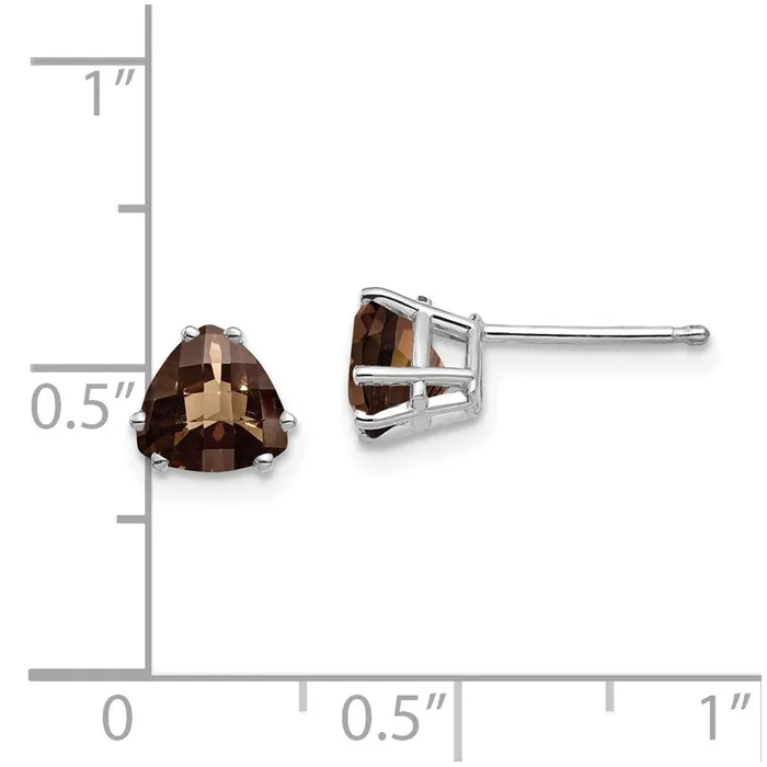 Goldia Earrings 14k White Gold 6mm Trillion CheckerCut Smok Yellow Gold Quartz Earrings