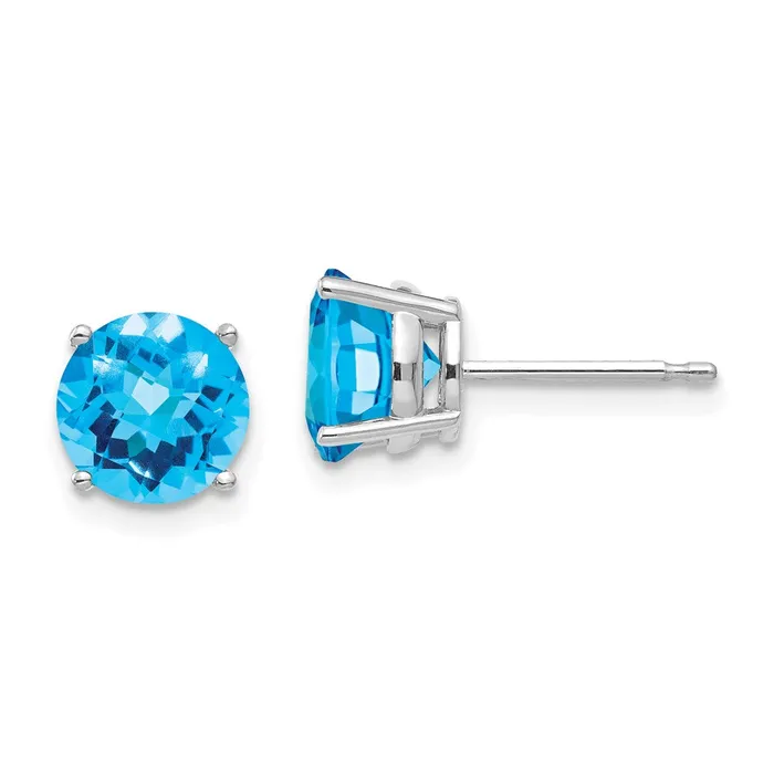 Goldia Earrings 14k White Gold 7mm Blue Topaz Checker Earrings