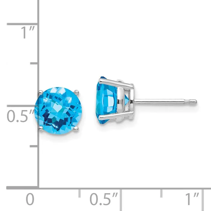 Goldia Earrings 14k White Gold 7mm Blue Topaz Checker Earrings