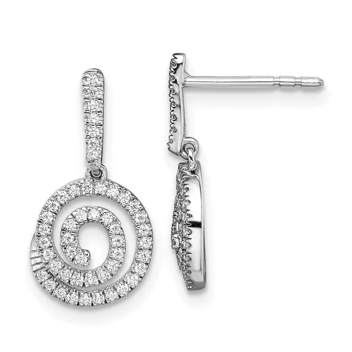 Goldia Earrings 14k White Gold Circle Swirl Real Diamond Dangle Post Earrings Goldia Earrings 14k White Gold Circle Swirl Real Diamond Dangle Post Earrings