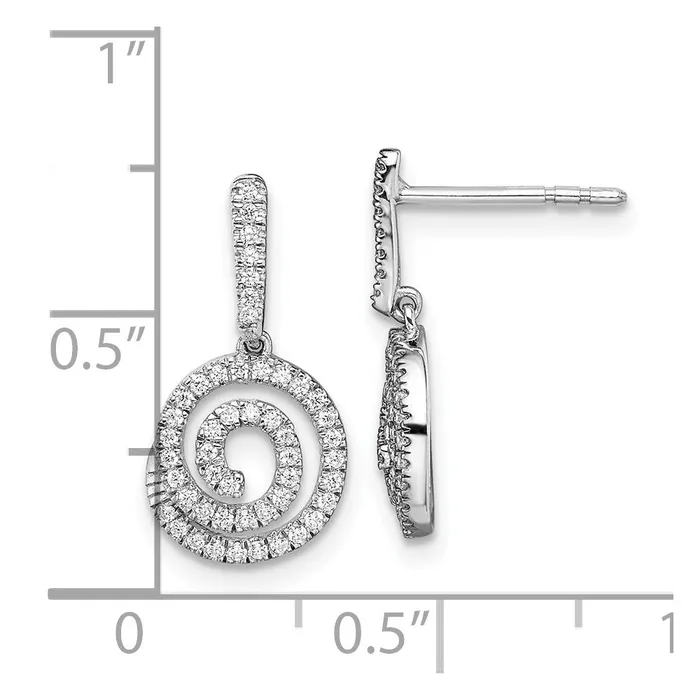 Goldia Earrings 14k White Gold Circle Swirl Real Diamond Dangle Post Earrings