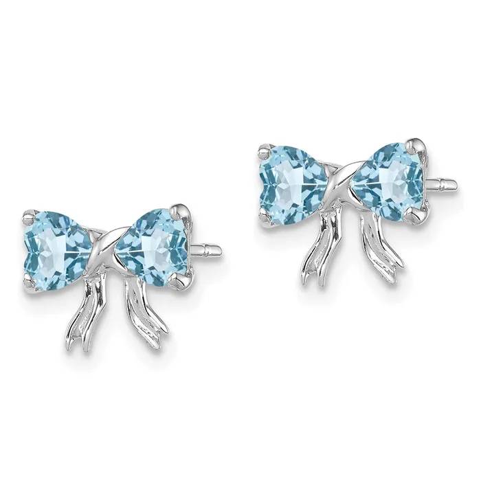 Goldia Earrings 14k White Gold Polished Light Swiss Blue Topaz Bow Post Earrings