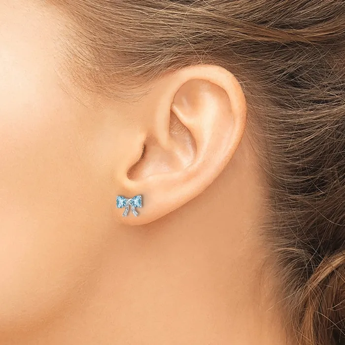 Goldia Earrings 14k White Gold Polished Light Swiss Blue Topaz Bow Post Earrings