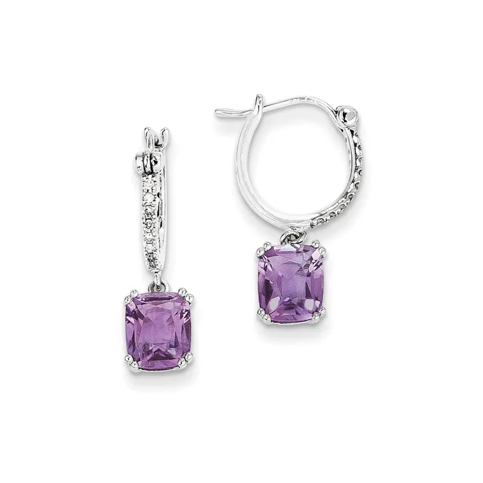 Goldia Earrings 14k White Gold Real Diamond and Amethyst Dangle Hoop Earrings Goldia Earrings 14k White Gold Real Diamond and Amethyst Dangle Hoop Earrings