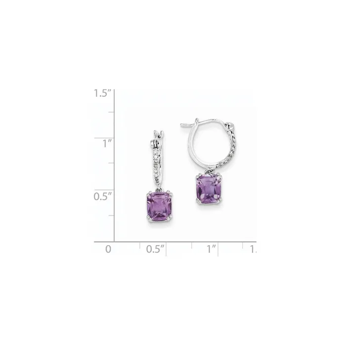Goldia Earrings 14k White Gold Real Diamond and Amethyst Dangle Hoop Earrings