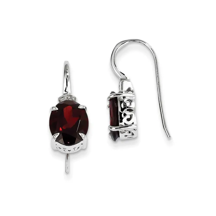 Goldia Earrings 14k White Gold Real Diamond and Garnet Oval Dangle Earrings Goldia Earrings 14k White Gold Real Diamond and Garnet Oval Dangle Earrings