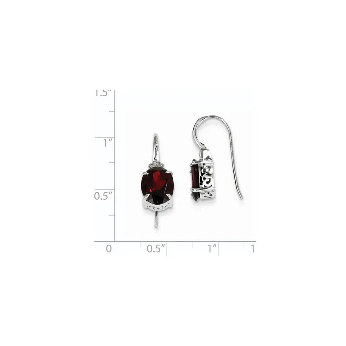 Goldia Earrings 14k White Gold Real Diamond and Garnet Oval Dangle Earrings