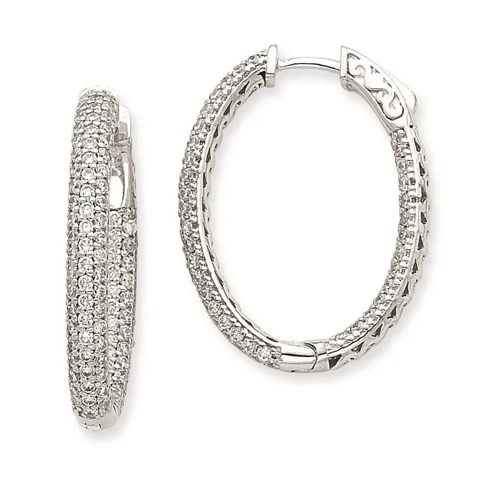 Goldia Earrings 14k White Gold WG Diamond Oval Hoop wSafety Clasp Earrings Goldia Earrings 14k White Gold WG Diamond Oval Hoop wSafety Clasp Earrings