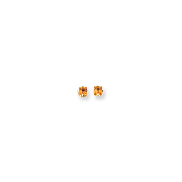 Goldia Earrings 14k Yellow Gold 4mm Princess Cut Citrine Earrings