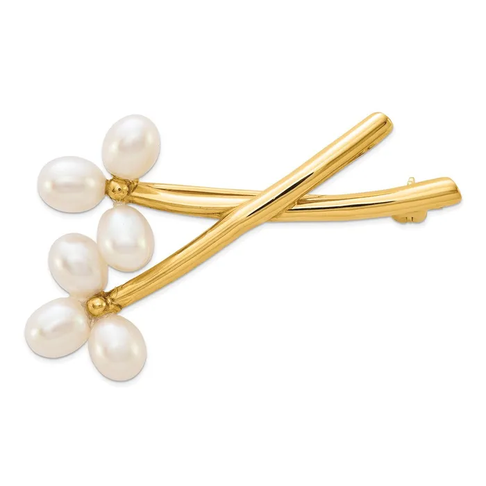 Goldia Earrings 14k Yellow Gold 56mm White Rice Freshwater Cultured Pearl Pin Goldia Earrings 14k Yellow Gold 56mm White Rice Freshwater Cultured Pearl Pin