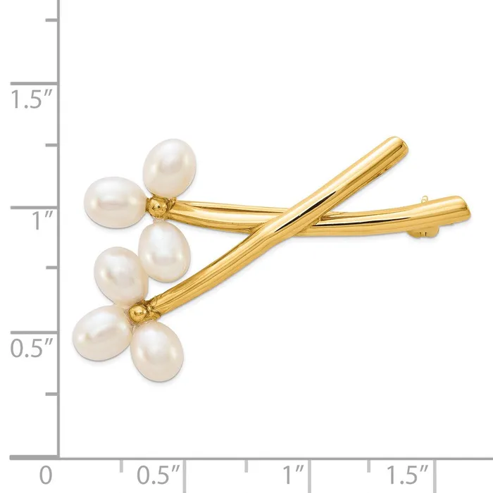 Goldia Earrings 14k Yellow Gold 56mm White Rice Freshwater Cultured Pearl Pin