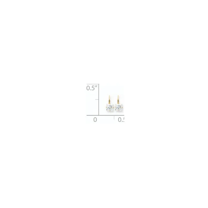 Goldia Earrings 14k Yellow Gold 7mm Princess Cut Cubic Zirconia Leverback Earrings
