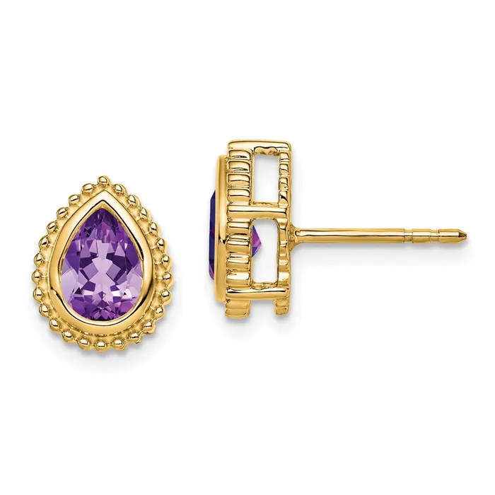 Goldia Earrings 14k Yellow Gold Pear Amethyst Post Earrings