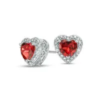 Goldia Earrings 50mm HeartShaped Garnet and Diamond Accent Bead Frame Stud Earrings in Sterling Silver Goldia Earrings 50mm HeartShaped Garnet and Diamond Accent Bead Frame Stud Earrings in Sterling Silver